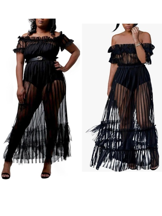 Dresses & Skirts - Sexy Mesh See Through Nightclub Dress Ruffle Off Shoulder Long Maxi Dress